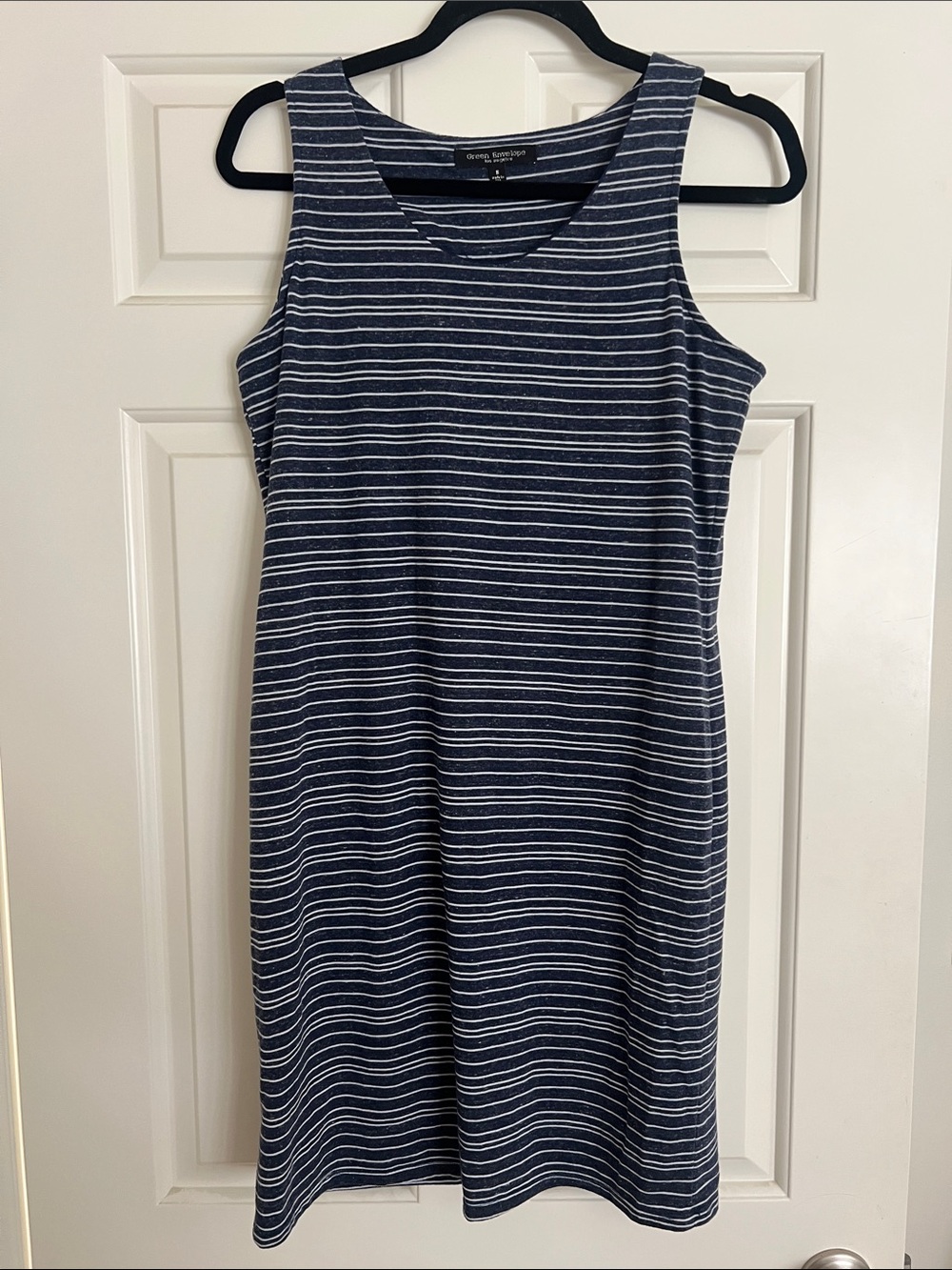 Green Envelope Navy and White Striped Midi Tank Dress